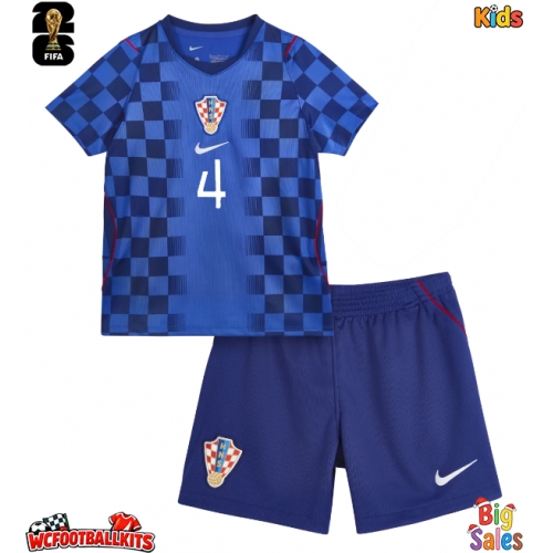 Croatia Josko Gvardiol #4 Replica Away Stadium Kit for Kids World Cup 2026 Short Sleeve (+ pants)
